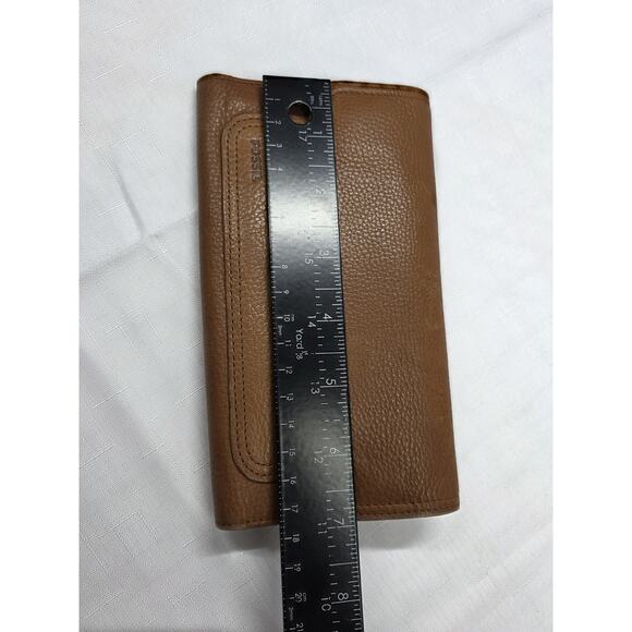 Vintage Fossil Leather Trifold Wallet Camel Brown With Checkbook Cover Slim - Picture 11 of 15